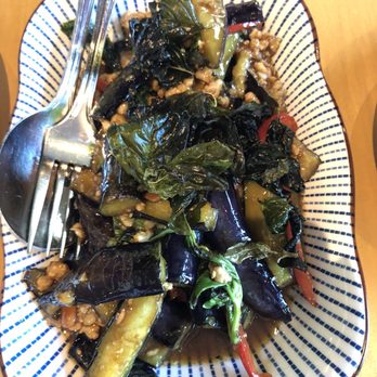 Thai BBQ - Basil eggplant w/ minced pork... my favorite dish here! My mom was also a huge fan! - Thai Near Me
