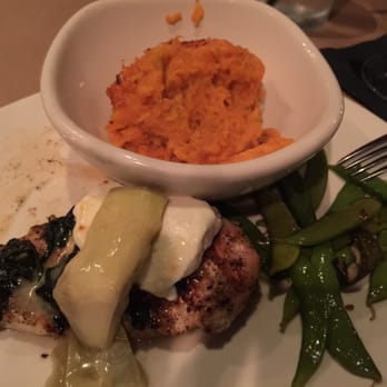 Bonefish Grill - Lily's chicken with goat cheese and sweet potato mash and snap peas - Seafood Near Me - Troy, Michigan Bonefish Grill - Lily's chicken with goat cheese and sweet potato mash and snap peas - Seafood Near Me - Troy, Michigan
