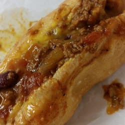 Jumbo chili cheese hot dog.