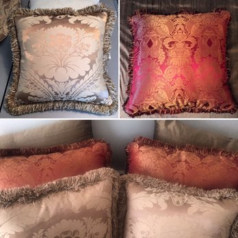 MK Upholstery - Custom silk throws with ultra plush down feather pillow forms and fancy fringe. - Furniture Reupholstery Near Me - Savannah, Georgia MK Upholstery - Custom silk throws with ultra plush down feather pillow forms and fancy fringe. - Furniture Reupholstery Near Me - Savannah, Georgia