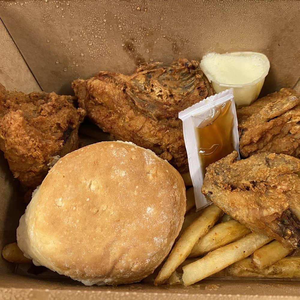 Clementine's - Fried Chicken- 4-piece meal, got fries instead of mashed potatoes & gravy - Soul Food Near Me - San Ramon, California Clementine's - Fried Chicken- 4-piece meal, got fries instead of mashed potatoes & gravy - Soul Food Near Me - San Ramon, California