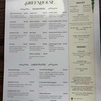Greenhouse - Menu - New American Near Me - Bluffton, South Carolina Greenhouse - Menu - New American Near Me - Bluffton, South Carolina
