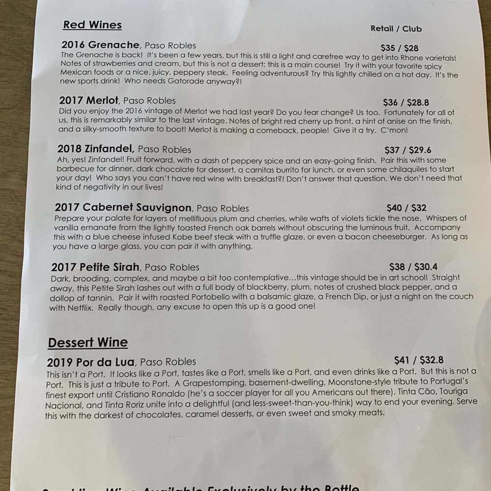 Moonstone Cellars - Tasting menu with the tasting notes! - Wineries Near Me - Cambria, California Moonstone Cellars - Tasting menu with the tasting notes! - Wineries Near Me - Cambria, California