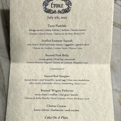 Etoile - Menu offering - July 2025
