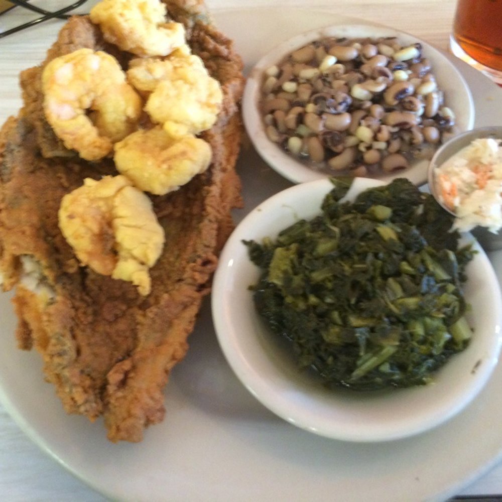 Fish Friday! Flounder with shrimp. I added kale, black eye peas with corn, and jalapeño cornbread. Fish Friday! Flounder with shrimp. I added kale, black eye peas with corn, and jalapeño cornbread.