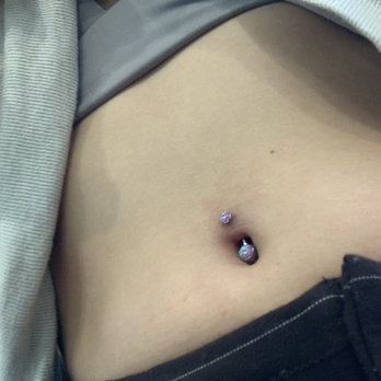 Robot Piercing + Tattoo - Navel piercing with pink opal. - Piercing Near Me - Portland, Oregon