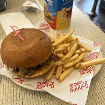 Johnny Rockets - My hamburger and fries, honestly smaller portion than my daughters kids meal and for double the cost - Burgers Near Me - Lehi, Utah
