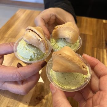 Tora Tora Sushi - Our complimentary sweet treat. Green tea ice cream and a fortune cookie. - Asian Fusion Near Me - San Diego, California