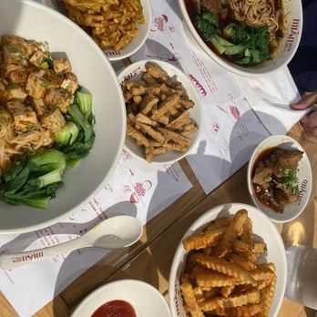 Mian - Lotus root, mushroom, French fries, mapo tofu noodles and meats I don't know - Noodles Near Me - Artesia, California