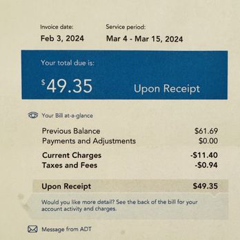 ADT Security Services - Service canceled on Feb 2, 2024. Charges for service period Mar 4 - 15, 2024 - Security Systems Near Me - Bartlett, Tennessee
