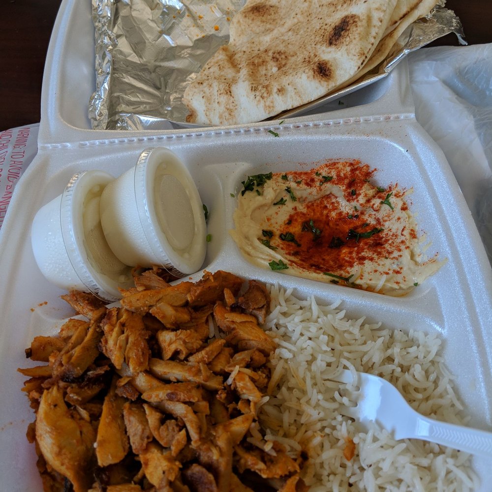 Laziza Mediterranean Grill - Evans  - Spicy Chicken Shawarma Lunch Special with an extra garlic sauce. I ordered online and it was ready as promised! - Middle Eastern Near Me - Evans, Georgia