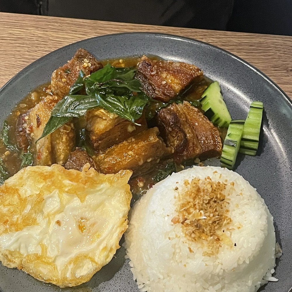 LeDu Thai - Crispy pork belly Thai basil stir fry - Thai Near Me - Phoenix, Arizona