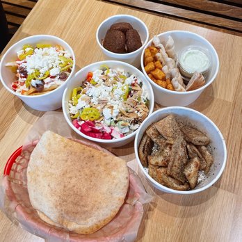 Tahini - FALAFEL THE ESQUIRE PITA CHIPS HALLOUMI CHEESE STIX TAHINI FRIES SALAD BOWL WITH CHICKEN SHAWARMA - Mediterranean Near Me - San Diego, California