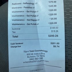 Tips N Toes Nails - Receipt