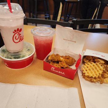 Chick-fil-A - Chicken strips Waffle Fries  Cherry Frosted Lemonade Kale Salad Chwrry Drink(seasonal) - Fast Food Near Me - Fairburn, Georgia