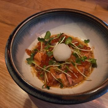 OTOTO - Ocean trout crudo, house cured ikura, daikon sprouts, mustard ponzu, scallions, daikon oroshi - Bars Near Me - Los Angeles, California OTOTO - Ocean trout crudo, house cured ikura, daikon sprouts, mustard ponzu, scallions, daikon oroshi - Bars Near Me - Los Angeles, California