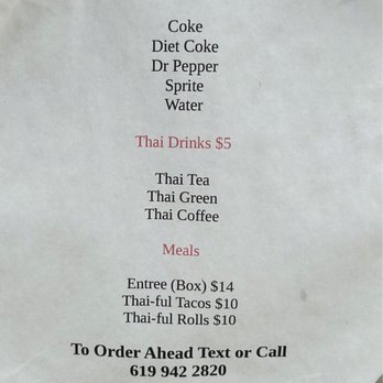 Thai 2 U - Drink/Meal Pricing - Food Trucks Near Me - Spring Branch, Texas