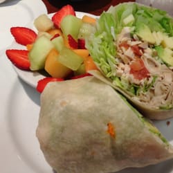 Lakeside Cafe & Bakery - This was my delicious and attractively presented Turkey Wrap and fruit. It taste as good as it looks!