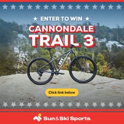 Sun & Ski Sports - Enter to win a Cannondale Trail 3. Giveaway ends May 31. Shop mountain bikes, cycling gear and accessories in-store
