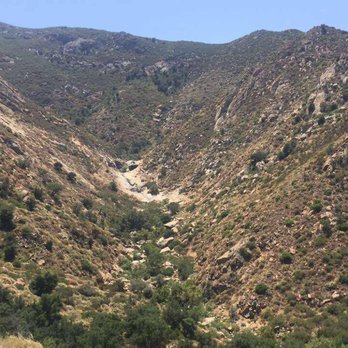 Three Sisters Falls - That black circle that lead to white-ish landscape below in the distance are the falls. - Hiking Near Me - Julian, California Three Sisters Falls - That black circle that lead to white-ish landscape below in the distance are the falls. - Hiking Near Me - Julian, California