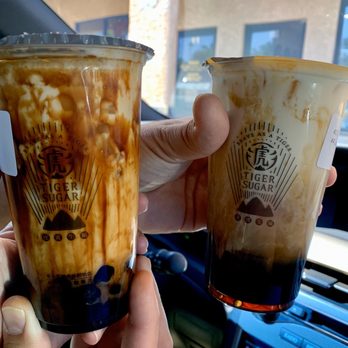 Tiger Sugar - Black sugar boba milk with cream mousse and Black sugar boba green tea latte with cream mousse - Coffee & Tea Near Me - Las Vegas, Nevada Tiger Sugar - Black sugar boba milk with cream mousse and Black sugar boba green tea latte with cream mousse - Coffee & Tea Near Me - Las Vegas, Nevada