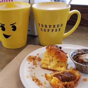Torpedo Coffee - Pumpkin chai latte, caramel latte, and partially finished chorizo quiche. Oh but the sauce is to DIE for! - Coffee & Tea Near Me - Denver, Colorado Torpedo Coffee - Pumpkin chai latte, caramel latte, and partially finished chorizo quiche. Oh but the sauce is to DIE for! - Coffee & Tea Near Me - Denver, Colorado