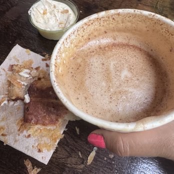 Piedmont Cafe - Almost done eating my tasty Sausage Roll and yummy hot Dirty Chai - Coffee & Tea Near Me - Seattle, Washington
