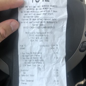 McDonald's - Receipt - Fast Food Near Me - Little Neck, New York McDonald's - Receipt - Fast Food Near Me - Little Neck, New York