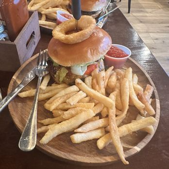 Whiskey Roots Bar and Grill - The WR Burger! Juicy and I could only finish half of this burger!  Very fulfilling! Tasty! - Whiskey Bars Near Me - Myrtle Beach, South Carolina