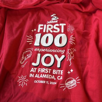 Jollibee - Free t-shirt to the first 100 people who went to their grand opening on October 11th. - Chicken Shop Near Me - Alameda, California Jollibee - Free t-shirt to the first 100 people who went to their grand opening on October 11th. - Chicken Shop Near Me - Alameda, California