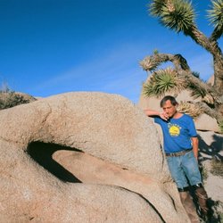 Live Oak Picnic Area - This me standing by a granite boulder that vaguely looks like a curled hand.  This is found next to Twin Pyramid.