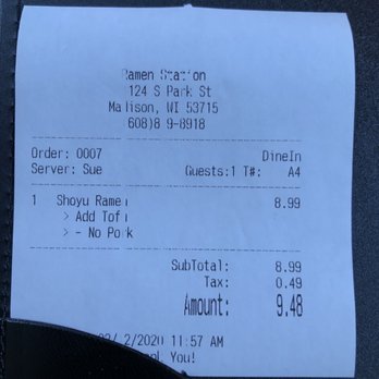 Ramen Station - Shoyu Ramen Was fabulous with Tofu.  I Substituted the protein and there was no up-charge! Yeah! - Ramen Near Me - Madison, Wisconsin