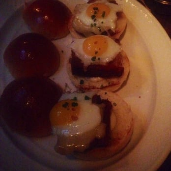 The Dead Rabbit - Pork belly sliders with quail eggs - Cocktail Bars Near Me - New York, New York The Dead Rabbit - Pork belly sliders with quail eggs - Cocktail Bars Near Me - New York, New York