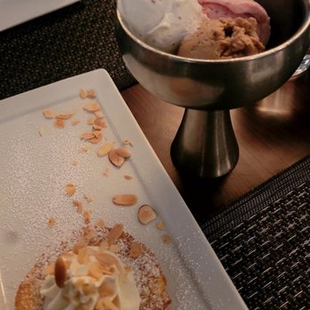 Michael's On Naples - Almond tart and trio of gelatos - Italian Near Me - Long Beach, California Michael's On Naples - Almond tart and trio of gelatos - Italian Near Me - Long Beach, California