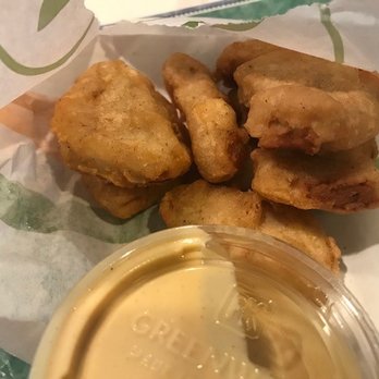Plant Power Fast Food - Side of "chicken" nuggets.  Kind of bland.  The honey mustard sauce was terrific. - Vegan Near Me - Encinitas, California