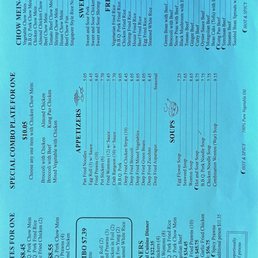 BACK Dine in menu.