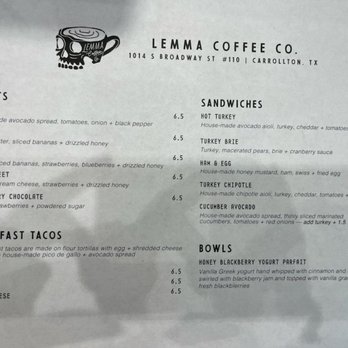 Lemma Coffee Co - Food Menu - Coffee & Tea Near Me - Carrollton, Texas Lemma Coffee Co - Food Menu - Coffee & Tea Near Me - Carrollton, Texas