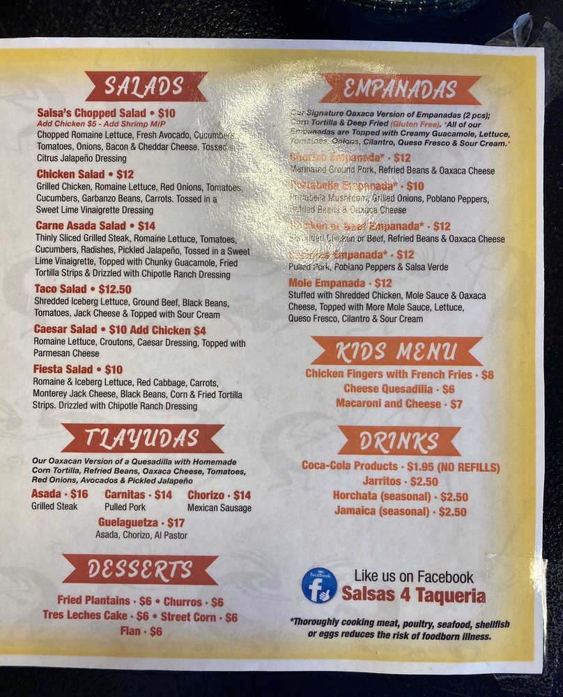 Online Menu of Salsas 4 Taqueria Restaurant, Newington, Connecticut