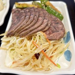 Laoxier noodle house - Appetizers trio -- Salad with Persian Cucumber, shredded potatoes, and sliced beef