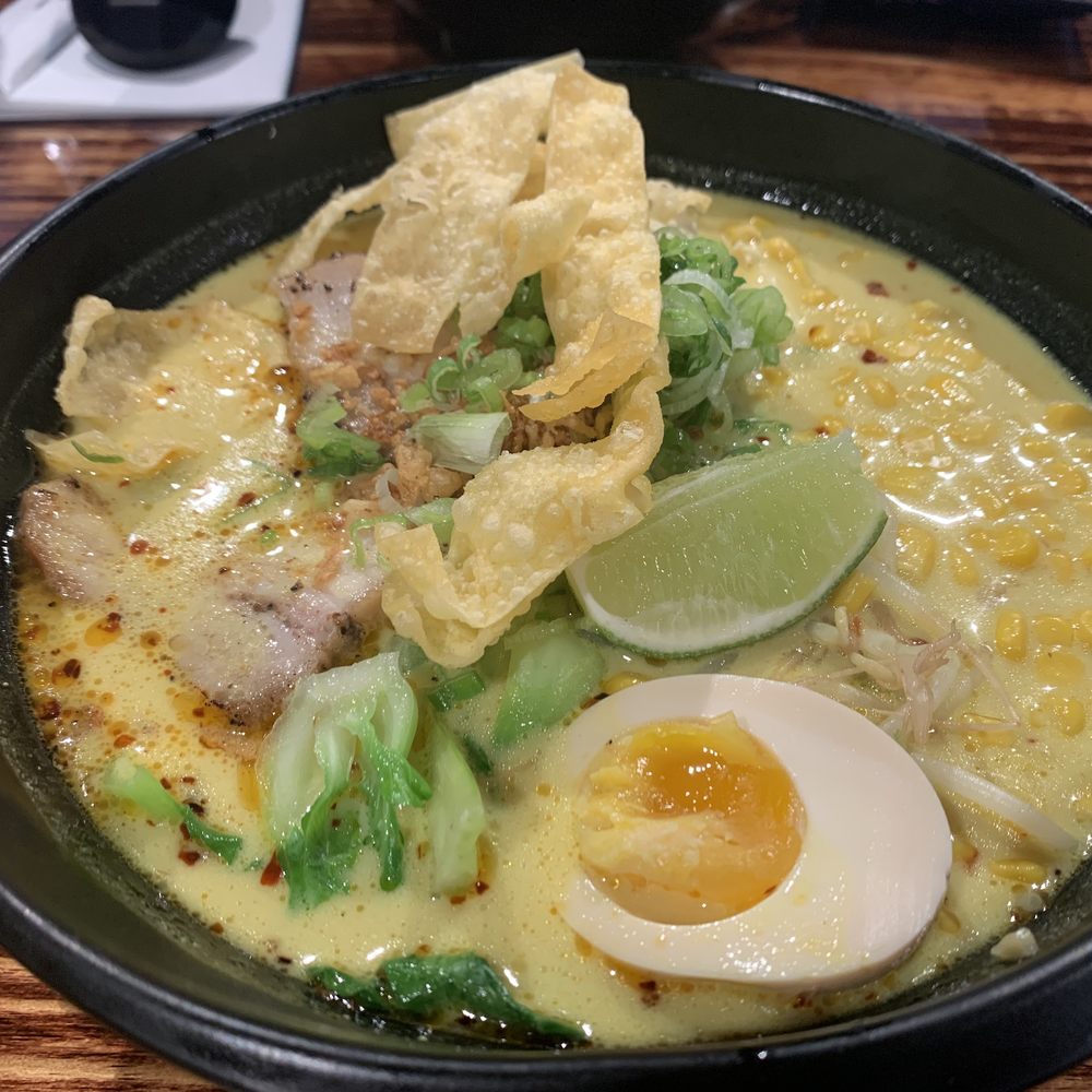 Noodle Boulevard - Chicken curry ramen, level 3 spicy, add pork belly, add corn. - Ramen Near Me - Cary, North Carolina