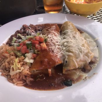 La Cueva Cafe - Red and green chili over enchiladas - Mexican Near Me - Taos, New Mexico La Cueva Cafe - Red and green chili over enchiladas - Mexican Near Me - Taos, New Mexico