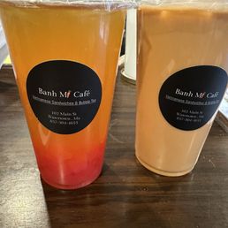 Peach tea with strawberry jelly and Thai milk tea