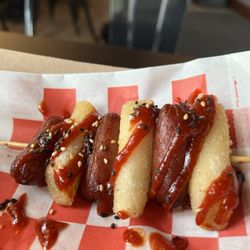 Seoul Street Cafe - Sausage and rice stick skewer with delicious sauce