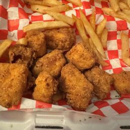 Salmon bites and fries that I've already been eating. You get a generous portion size. Salmon Bites Basket Salmon bites and fries that I've already been eating. You get a generous portion size. Salmon Bites Basket