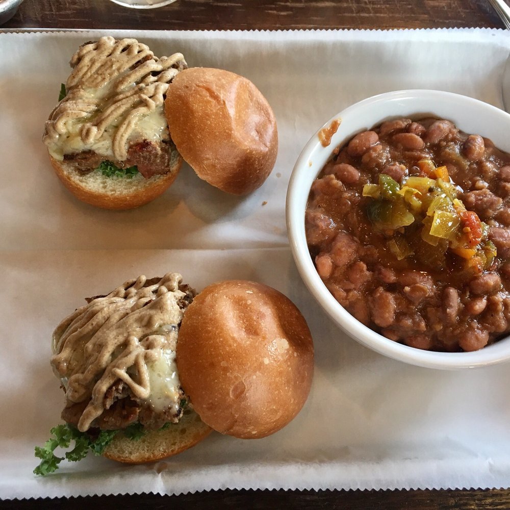 The Table - Meatloaf sliders with pinto bean soup. The mustard and cheese were nice complements to the meatloaf. - American Near Me - Louisville, Kentucky The Table - Meatloaf sliders with pinto bean soup. The mustard and cheese were nice complements to the meatloaf. - American Near Me - Louisville, Kentucky