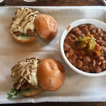 The Table - Meatloaf sliders with pinto bean soup. The mustard and cheese were nice complements to the meatloaf. - American Near Me - Louisville, Kentucky