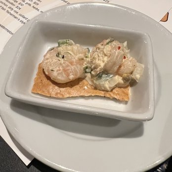 Cochon RESTAURANT - The amuse Bouche for tonight. A remoulade shrimp on top of a crisp house made cracker - Cajun/Creole Near Me - New Orleans, Louisiana Cochon RESTAURANT - The amuse Bouche for tonight. A remoulade shrimp on top of a crisp house made cracker - Cajun/Creole Near Me - New Orleans, Louisiana
