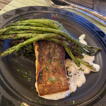 Stripers Waterside Restaurant - Gulf of Maine Pan Seared Salmon* - Seafood Near Me - Kennebunkport, Maine