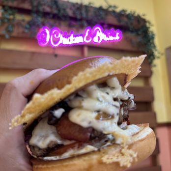 Chicken & Brisket - Truffle Mushroom Burger - Asian Fusion Near Me - Pearl City, Hawaii Chicken & Brisket - Truffle Mushroom Burger - Asian Fusion Near Me - Pearl City, Hawaii
