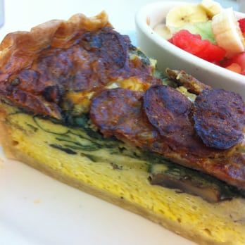 Golden Egg Cafe - Turkey sausage, mushroom and spinach quiche, one of the 3 quiches offered on the special board. - Breakfast & Brunch Near Me - Ventura, California Golden Egg Cafe - Turkey sausage, mushroom and spinach quiche, one of the 3 quiches offered on the special board. - Breakfast & Brunch Near Me - Ventura, California